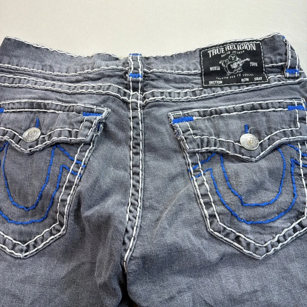 True Religion Men's Jean Shorts Ricky Relaxed Straight Size 34 Cut Off Dark Gray